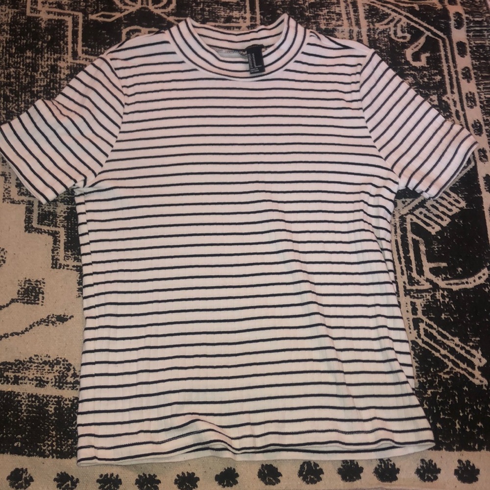 Forever 21 Black and White Striped High Neck Top
